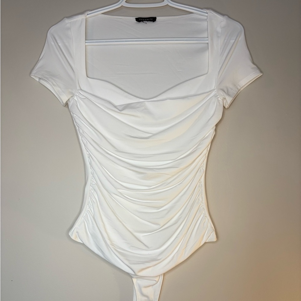 Dynamite White Ruched Bodysuit